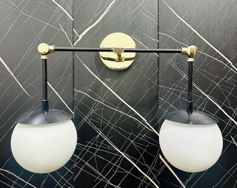 Modern Brass Two-Globe Vanity Light – Handcrafted Dual Glass Globe Bathroom Sconce