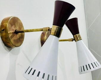 Pair Italian Diabolo Wall Lamp: Brass & Lacquered Metal , Modern Style