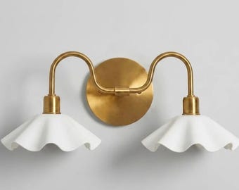 Brass Double Flower Wall Sconce: Mid Century Modern Vanity Light Fixture