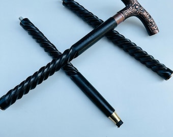 Black Wooden Walking Cane with Brass Antique Head Handle