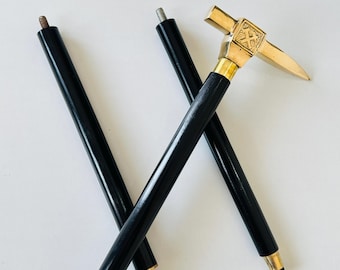 Black Wooden Walking Cane with Gold Brass Handle - Elegant Style