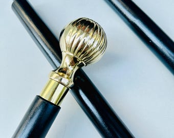 Brass Head Wooden Walking Cane - Elegant Black & Gold cane , Grandpa gift