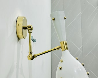 Mid Century Italian Brass Wall Sconce - Adjustable Diabolo Lamp