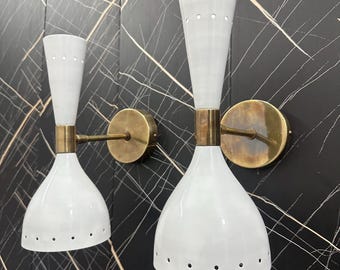 Handcrafted Brass Wall Sconce: Industrial White Diabolo Lamp
