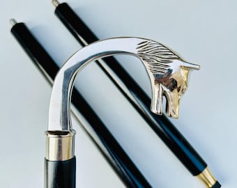 Black Wooden Walking Stick with Chrome Horse Head Handle