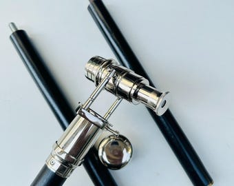 Brass Head Walking Cane - Black Wood Stick, Chrome Handle
