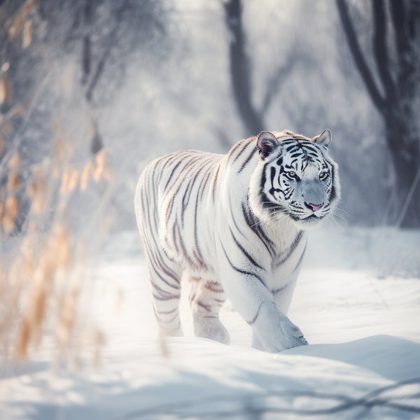 White Tiger In Snow Digital Print High Quality 300 DPI