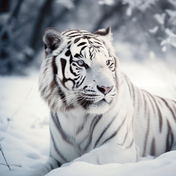 White Tiger In Snow V2 Digital Print High Quality 300 DPI