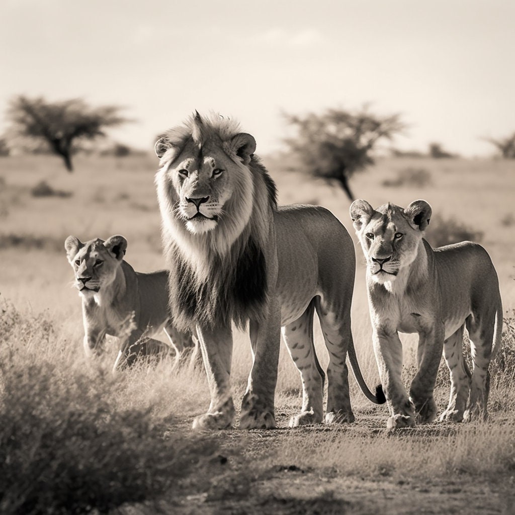 Lions on Safari Black & White Digital Print High Quality 300 DPI - Etsy