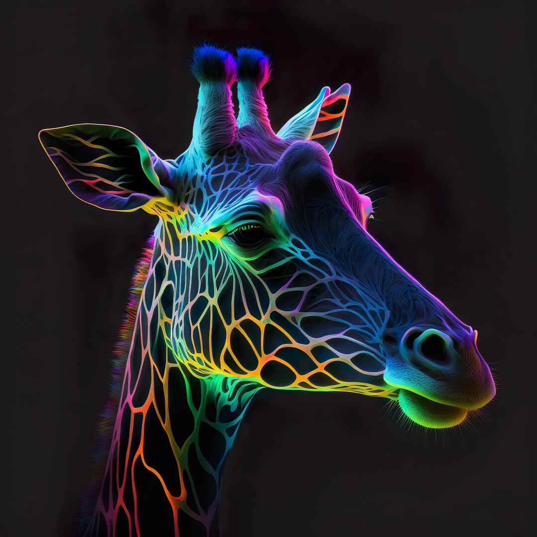 Neon Giraffe Digital Print High Quality 300 DPI - Etsy