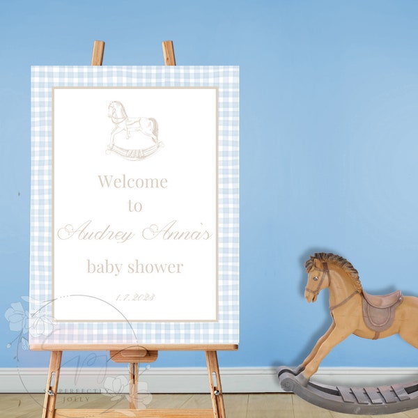 Blue Rocking Horse Baby Shower Welcome Sign