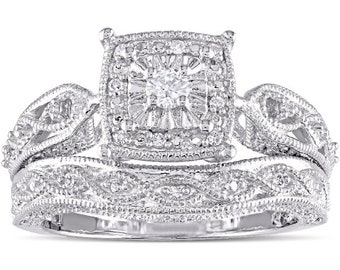 Infinity Milgrain Sterling Silver 1.50ct TDW Diamond Bridal Set for Engagement