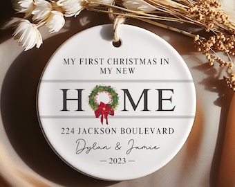 New Home Ornament - Personalized New Home Christmas Ornament - Wreath New House Ornament - Our First Christmas In Our New Home Ornament