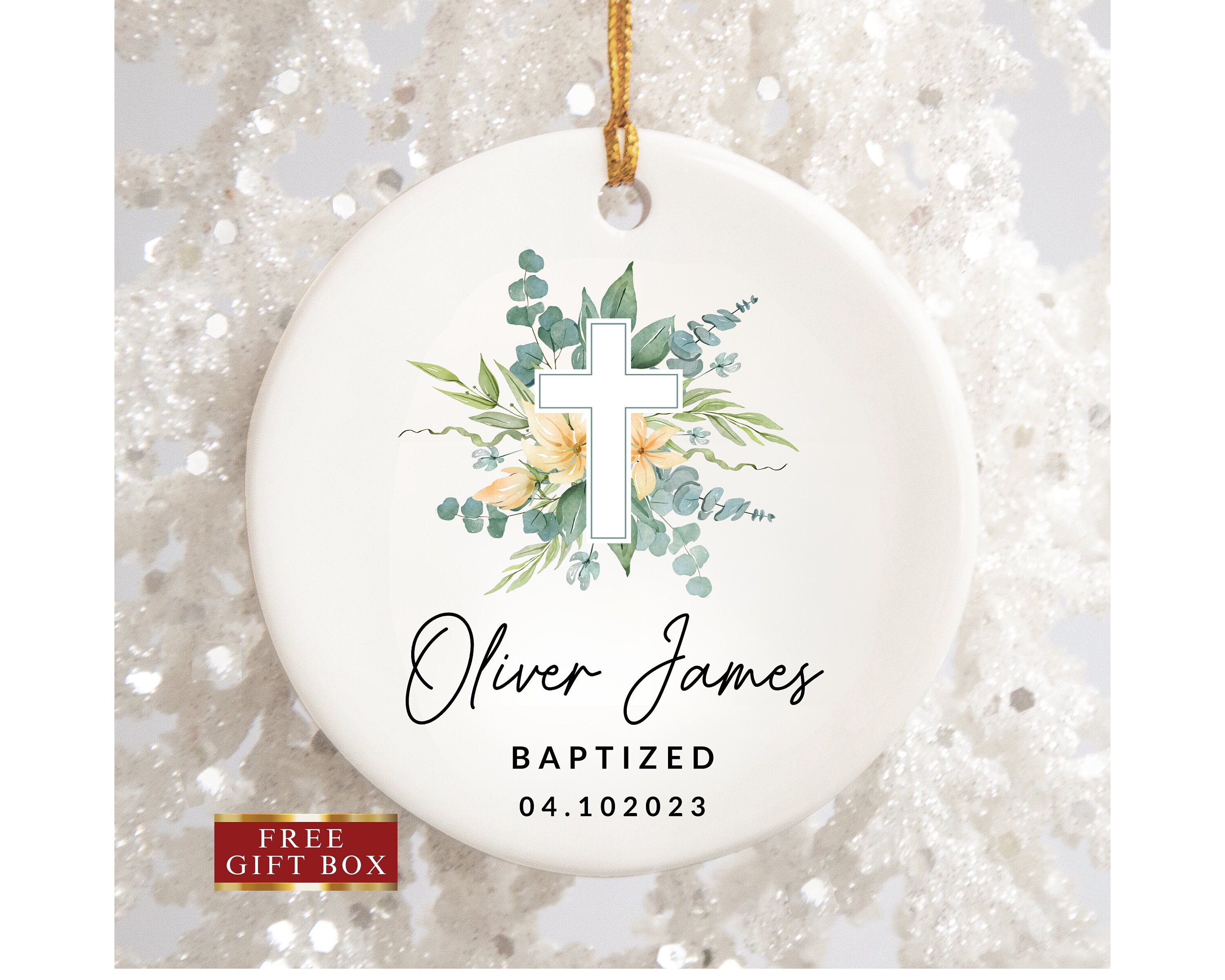 Baptism Ornament, Boy Baptism Gift, Personalized God Bless Christening