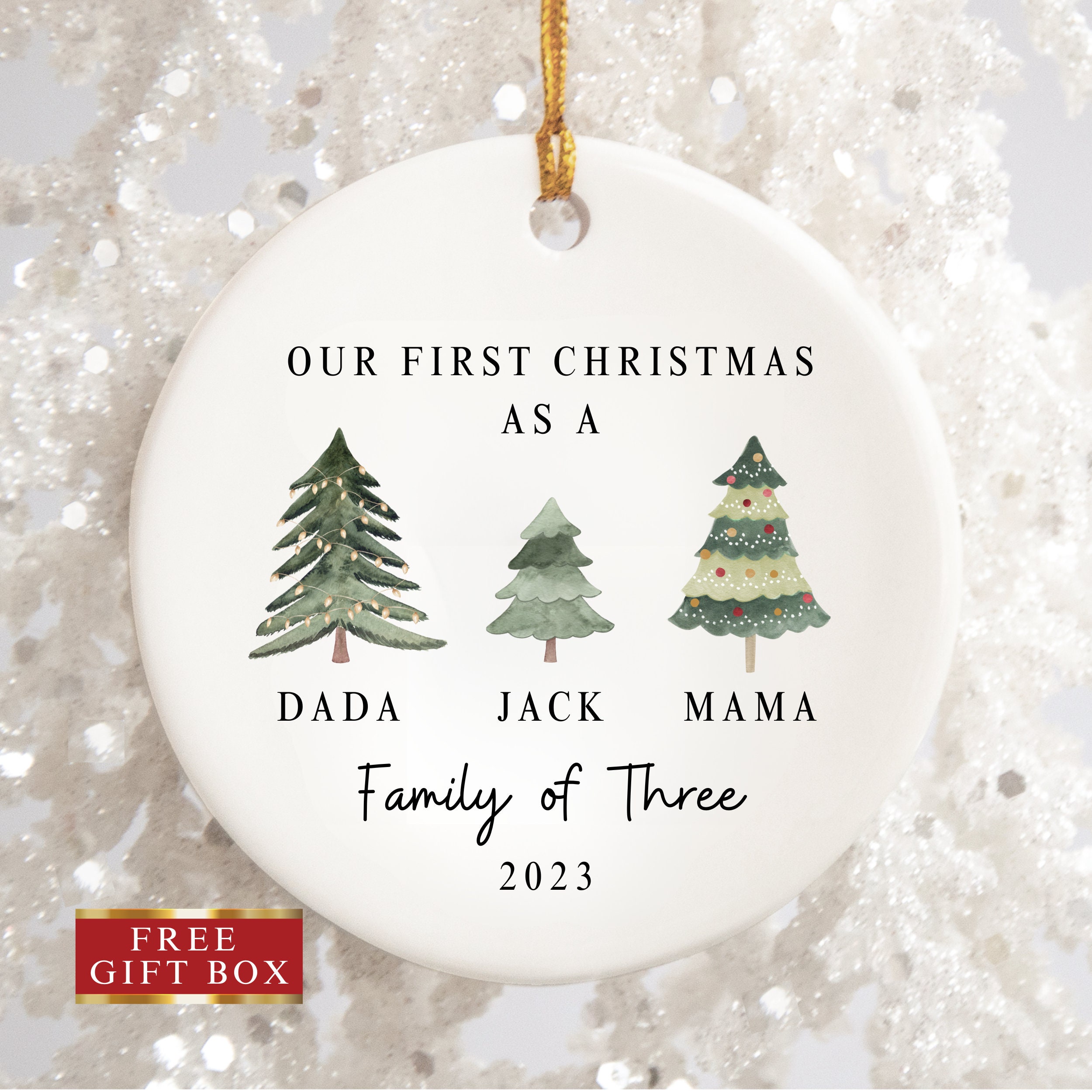 Family of Three Ornament, Family of 3 Christmas Ornament Personalized, Family of Three Ornament, Family of Three, Babys First Christmas 2023