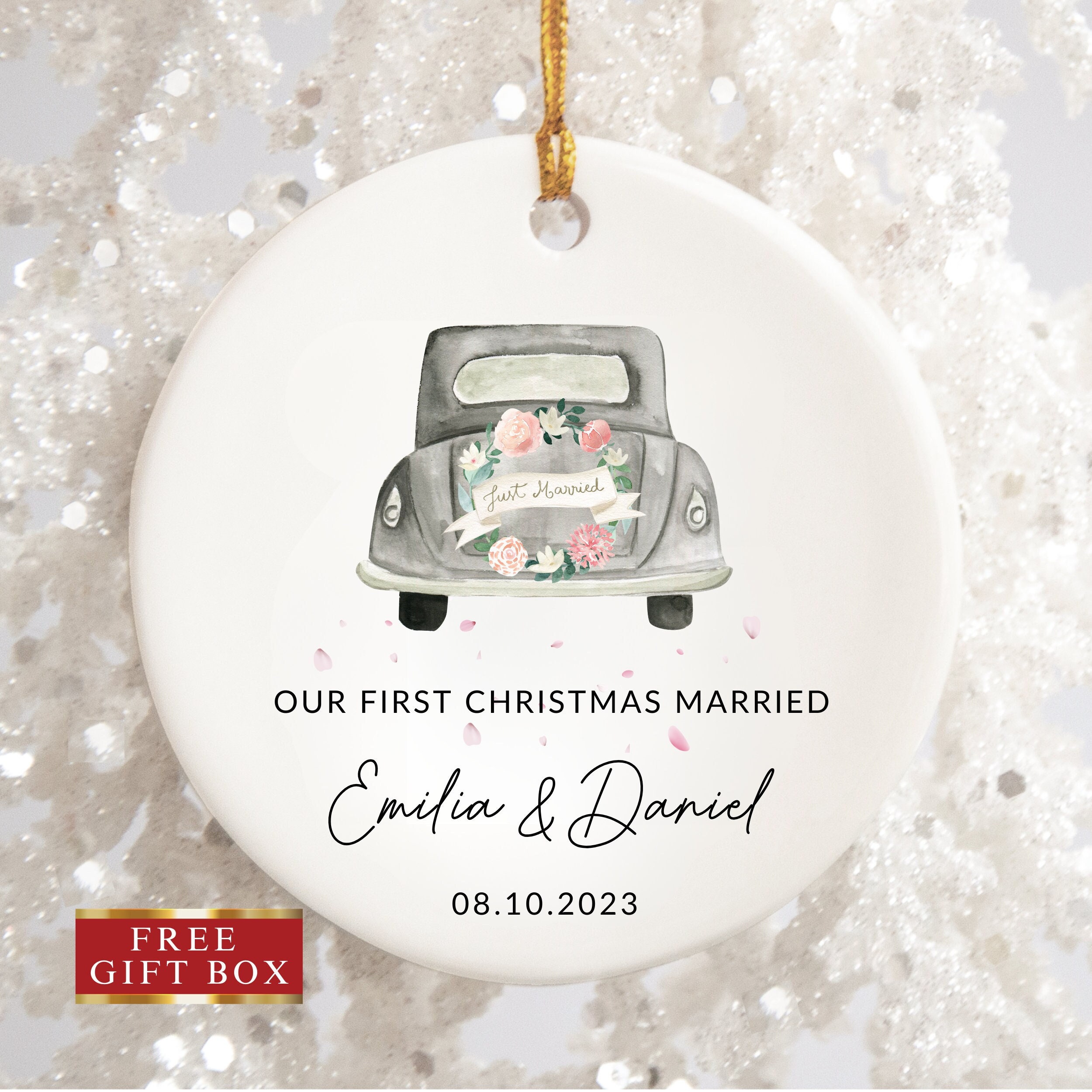 1st Christmas Married Ornament, Personalized 1st Christmas Married Ornament, Our 1st Christmas Married Gift for Couple, Wedding Ornament
