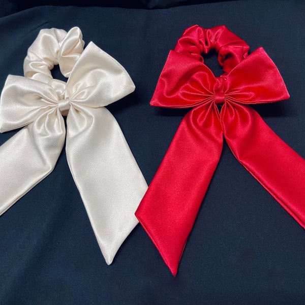 Satin Hair Bow Scrunchy, Detachable Bow Scrunchy, Hair Accessories, Versatile Hair Tie Bow, Detachable Bow, Perfect Gift