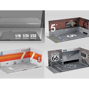 Diorama miniature étanche à la poussière en acrylique/scènes de garage pour petites voitures/objets à l'échelle 1:18, 24, 32