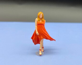 Woman in a Red Flowing Dress. Miniature Human Figure. 1:64 Scale
