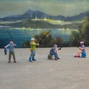 Miniature People Fishing. Realistic 1:64 Scale Models / Figures