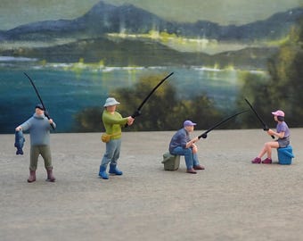 Miniature People Fishing. Realistic 1:64 Scale Models / Figures
