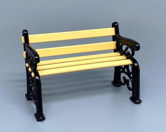 Miniature Black Bench Metal and Wood. Dollhouse Accessories 1:24 Scale