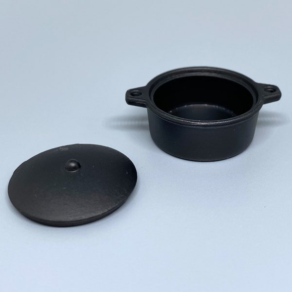 Miniature Cast Iron Pot. Black Kitchen Cookware. Dollhouse Accessory. 1:12 Scale