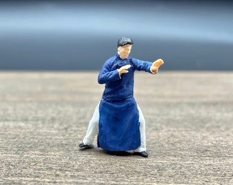 Blue Shaolin Kung Fu Fighter. Miniature Human Figure. 1:64 Scale