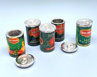 Miniature Canned Fruit Set 5 Pieces. Dollhouse Accessories. 1:12 Scale