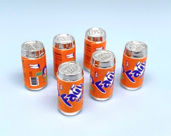 6 Miniature Fanta Style Orange Style Cans. Dollhouse Drink Accessories 1:12 Scale