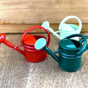 Miniature Watering Can. Choose Colour. Red Green Yellow. Dollhouse Garden Accessories. 1:12 Scale