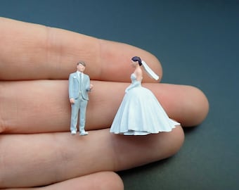 Miniature Bride and Groom Figures. Hand-Painted. 1:64 Scale