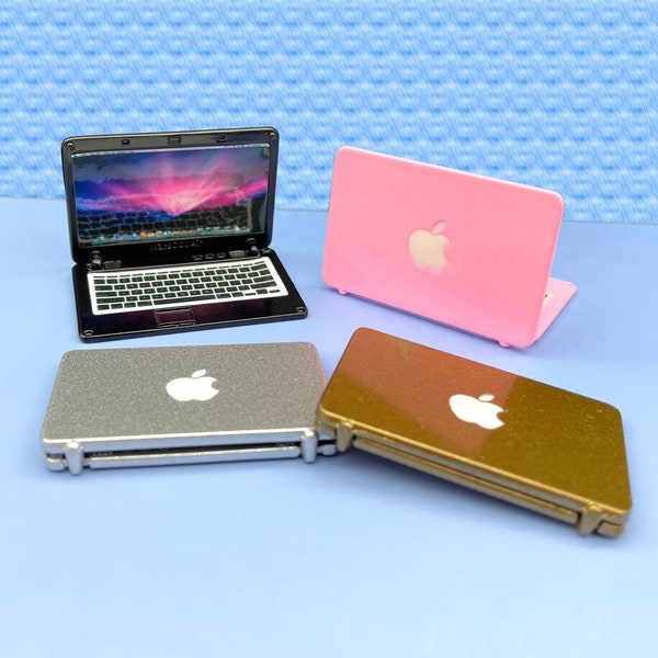 Miniature Apple Mini Macbook Silver Laptop Computer. Scale 1:6 Dollhouse Accessories