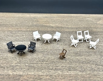 Miniature Furniture. Tables, Chairs, Bench. 1:87 Scale