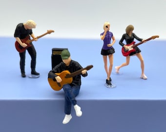 Miniature Music Band. Human Figures. 1:64 Scale. Guitar, Bassist, Amp, Singer