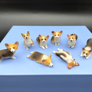 Miniature 1:12 Scale Corgis. Tri-colored Corgi Dog. Puppy Model