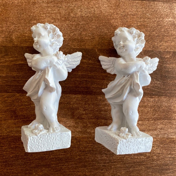 Échelle 1:12 deux chérubins miniatures statues d'anges accessoires de jardin maison de poupée modèle fait main