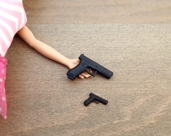 Miniature Realistic Gun Pistol. 1:12 or 1/6 Scale. Dollhouse Replica Accessory