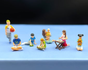 Miniature Children Playing Figures. 1:64 S Scale Model Figures. Boys, Girls, Mom