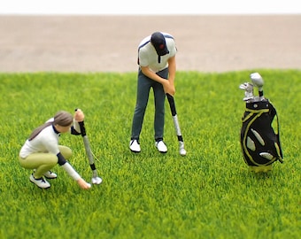 Golfers and Golf Bag. Miniature 1:64 Scale Realistic Figures