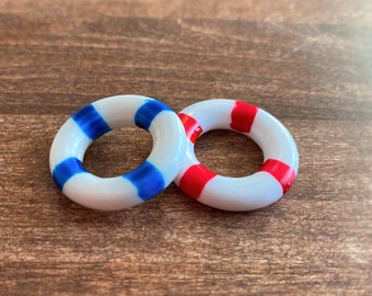 1:12 Scale Miniature 2 Life Buoys - Life Rings - Red and Blue Beach Floats. Dollhouse Accessories