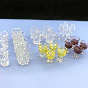 Miniature Drinks Glasses. Beer, Wine, Champagne, Water, Mug. 1:12 Scale