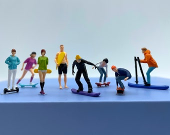 Athlete Sports Figures. Human Miniatures. 1:64 Scale. Skater, Surfer, Ski, Snowboard