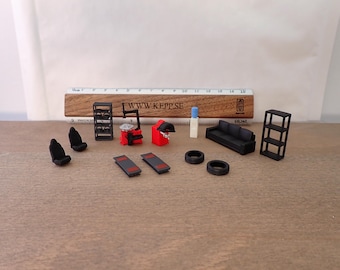 12 Piece Car Garage Mechanic Shop Set - 1:64 Scale - Miniature Auto Repair Accessories for Diorama, Model Railroad