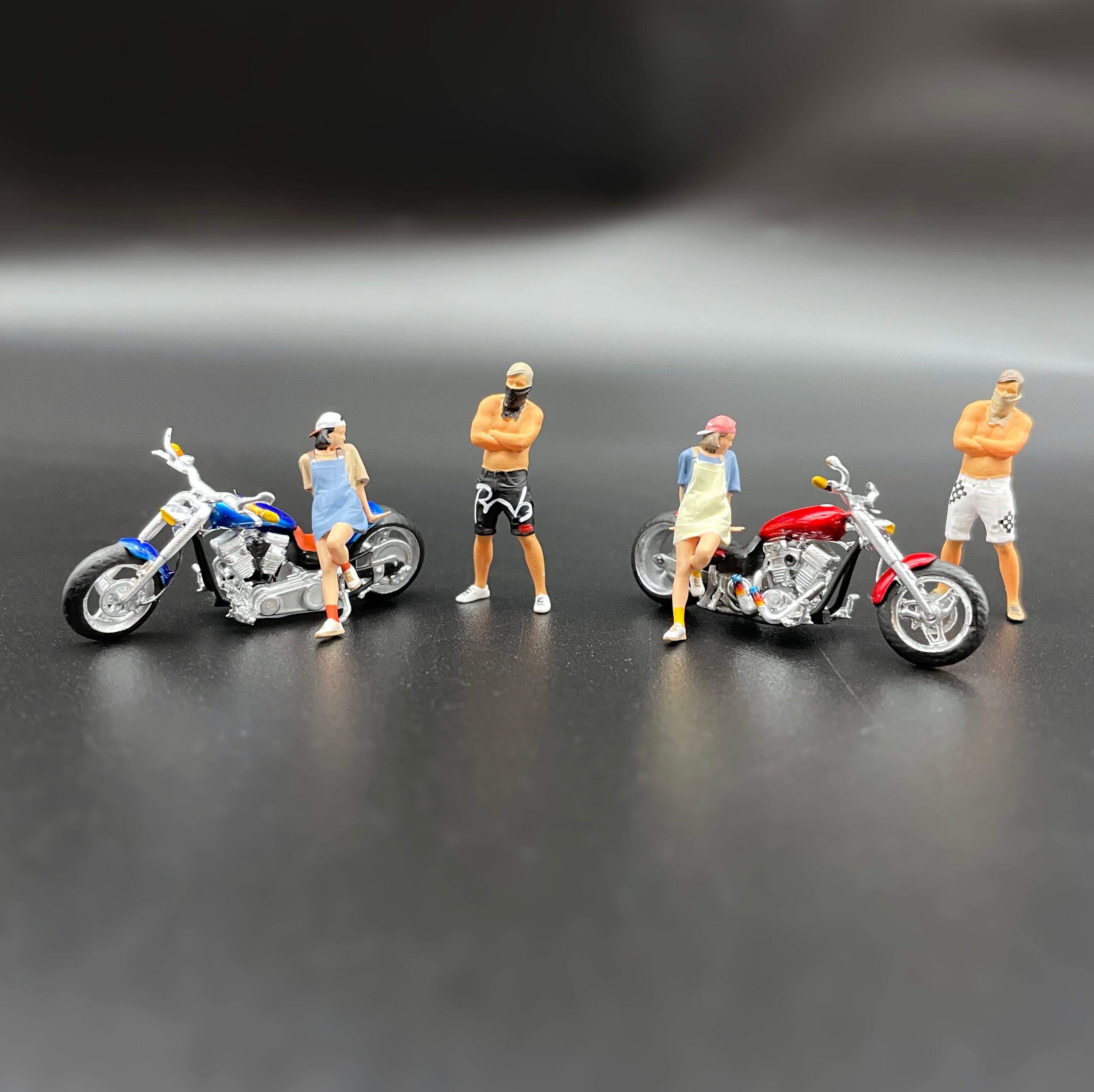 Cruiser Motorbikes With Human Figures. Girl and Guy. Miniature. 1