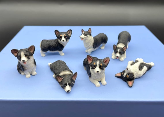 Miniature 1:12 Scale Corgis. Black and White Corgi Dog. Puppy