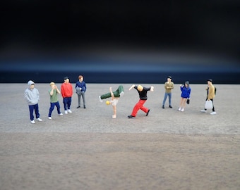 Crowd of People Watching Breakdancers. Miniature 1:64 Scale Figures