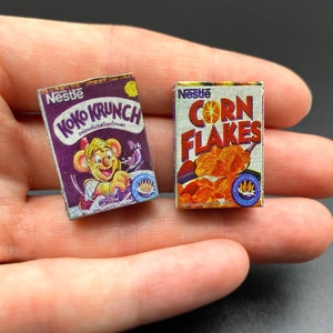 Miniature Cereal Boxes Corn Flakes, Koko Crunch. Dollhouse Accessory. 1:12 Scale
