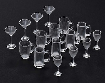 1:12 Scale Miniature Drinking Glasses 16 Pieces Kitchen Accessory Handmade Model Dollhouse