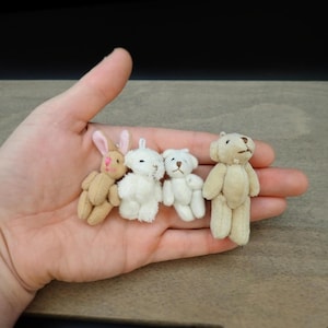 Miniature Teddy Bears, Bunny Rabbit. Plush Toys. Cute Dollhouse Accessories